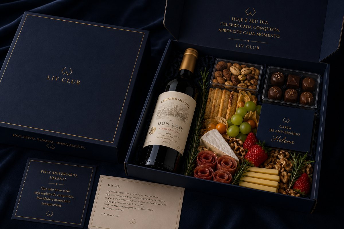 Kit de presenteio LIV CLUB — curadoria de vinho
